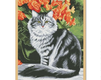 Portrait of a Cat, Counted Cross Stitch pattern, Flowers, Animal, Cats, Hand Xstitch Decor, Cute kittens, Kittens cross stitch, Cats pattern