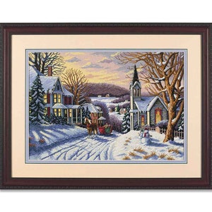 Wintry Eve, Counted Cross Stitch Pattern, Winter Landscape, Snow Village, Hand Needlepoint Chart, Digital Pattern PDF, Merry Christmas