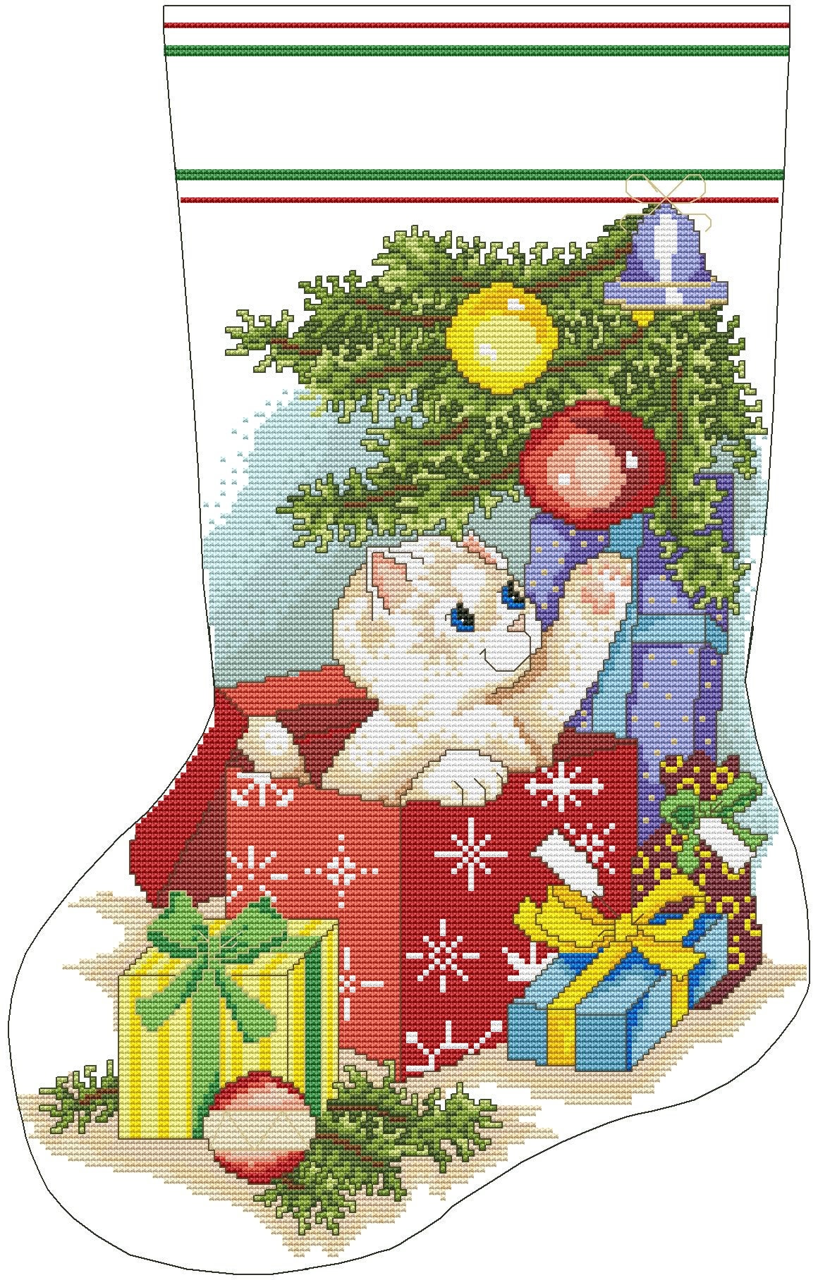 Cat Christmas Stocking, Playful Kitty, Animals, Counted Cross Stitch ...