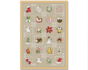 Christmas Advent Calendar, Christmas Ornament, Christmas Cross Stitch Pattern, Xmas Tree Stitching Decor, Christmas Chart, Instant Download