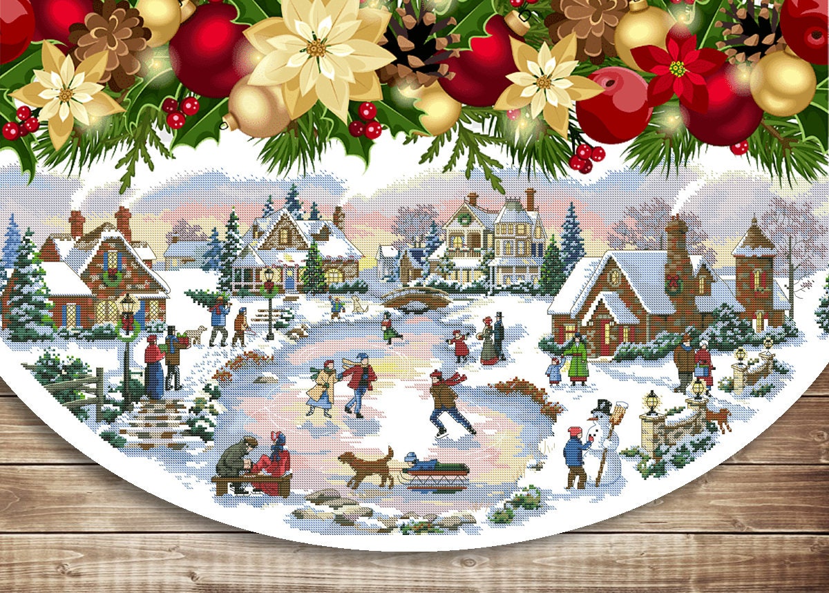 Christmas Tree Skirt, Skater's Village, Spirit of Christmas