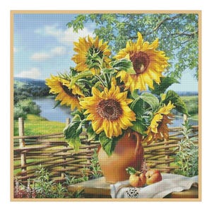 Sunflowers in a vase, Cross Stitch Pattern, Digital Pattern, Summer Garden Flowers, Bouquet with Sunflowers, Floral Chart, Instant Download