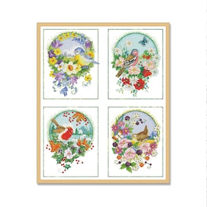 Seizoenen Vogels, Geteld Kruissteekpatroon, Vogels en bloemen, Vogels op een tak, Lentevogel, Download digitaal patroon, Hand Xstitch Decor