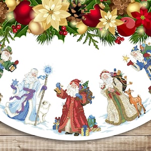 Falda del árbol de Navidad, San Nicolás, Espíritu de Navidad, Patrón de punto de cruz contado Gráfico de costura de Feliz Navidad Descarga instantánea