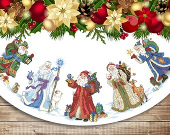 Christmas Tree Skirt, Saint Nicholas, Spirit of Christmas, Counted Cross Stitch Pattern Merry Christmas Needlework Chart Instant download