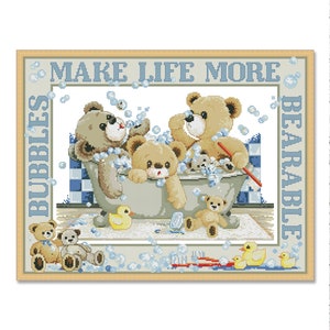 Amostra de ursos, padrão de ponto cruz contado PDF, registro de nascimento, amostra de animais bebês, personalização, brinquedos engraçados, alfabeto infantil, ABC
