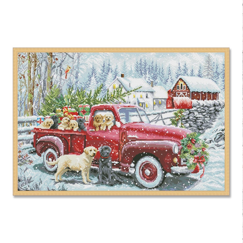 Christmas delivery, Counted Cross Stitch Pattern, Christmas Village, Winter Landscape, Hand Needlepoint Chart, Cottage, Dogs Pattern image 5