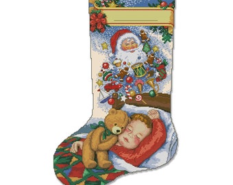 Dreams of Christmas Stocking, Spirit of Christmas, Counted Cross Stitch Pattern, Xstitch Decor, Needlework Chart, Instant download