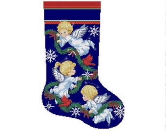 Christmas Stocking, Angel Blossom, Counted Cross Stitch Pattern, Xstitch Decor, Needlework Chart, Instant download PDF