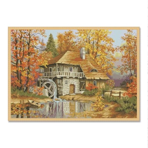 Alte Mühle, Kreuzstich Muster, Kreuzstich Muster, Sofort Download PDF, Handarbeitstabelle, Dorf Cottage