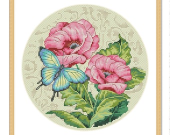 Butterflies and flowers, Counted Cross Stitch Pattern, Floral Nature cross stitch, Insects, Blooming  butterfly, Flower Pattern Download PDF