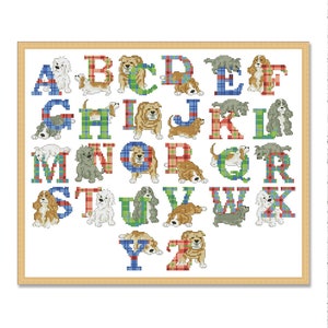 Puppies ABC, Counted Cross Stitch pattern PDF, Alphabet, Letters, Lettering, Personalization, Funny Dogs, Playing Puppies, Xstitch Decor