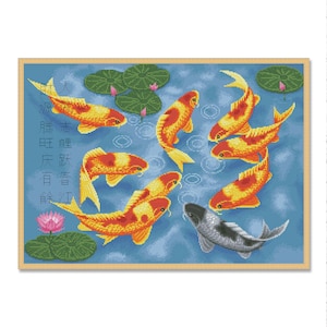 Golden Fish, Counted Cross Stitch pattern, Fish cross stitch, Hand Xstitch Chart PDF, Underwater world, Tropical fish, Aquarium, Needlework