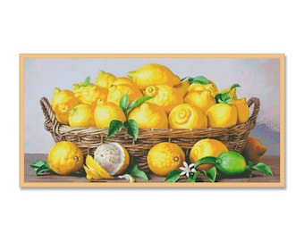 Still Life with Lemons, Counted Cross Stitch Pattern, Branch with lemons, Kitchen Still Life, Modern Decor Pattern, Summer fruits, Chart PDF