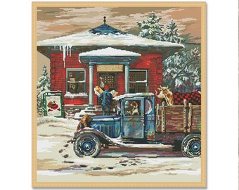 Christmas post office, Counted Cross Stitch Pattern, Holidays Christmas Village, Winter Landscape, Hand Needlepoint Chart, Cottage PDF