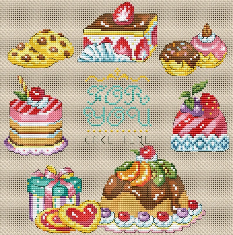 Cake Time, Counted Cross Stitch Pattern, Kitchen Still Life, Cupcake ...