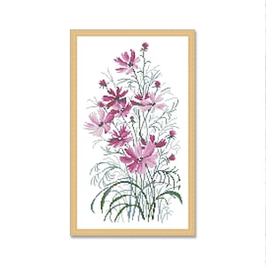 Roze kosmos, kruissteekpatroon, digitaal PDF-patroon, modern decor, patroon van wilde bloemen, boeket, naalddiagram, direct downloaden