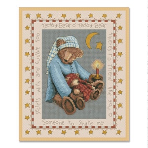 Teddy Bear, Counted Cross Stitch pattern, Sleeping bear, Night, Animal, Hand Xstitch Decor, Cute Bears, Bears cross stitch, Bear pattern