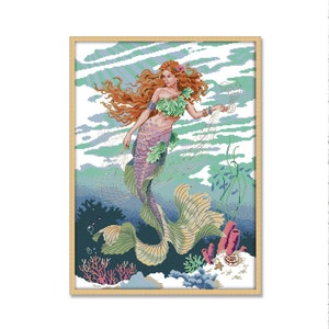 Ocean princess, Counted Cross Stitch Pattern, Mermaid, Sea Girl, Tropical fish, Underwater world, Digital Pattern, Needlework chart PDF