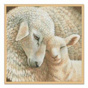 Schapen, geteld kruissteekpatroon, wilde dieren, tederheid van de moeder, bos, wilde bessen, borduursteek, pdf direct downloaden