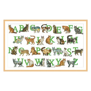 Abecedario de Gatos, Patrón Punto de Cruz Contado PDF, Alfabeto, Letras, Lettering, Personalización, Juguetes Divertidos, Abecedario infantil, Gatitos ABC