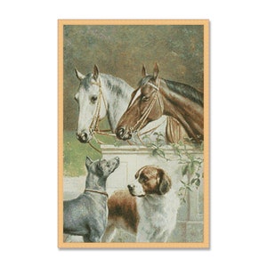 Paarden en honden, geteld kruissteekpatroon, dierenpatroon, hand Xstitch decor, Instant Download PDF, naaldwerkgrafiek, digitaal patroon
