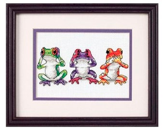 Tree Frog Trio, Counted Cross Stitch pattern, Funny Animal, Hand Xstitch Decor, Cute Frog, Frog cross stitch, Frog pattern