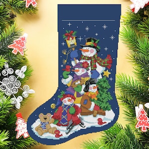 Christmas Stocking, Snow Family Fun, Spirit of Christmas, Counted Cross Stitch Pattern, Stitch Decor, Needlework Chart, Instant download