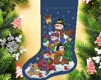 Christmas Stocking, Snow Family Fun, Spirit of Christmas, Counted Cross Stitch Pattern, Stitch Decor, Needlework Chart, Instant download