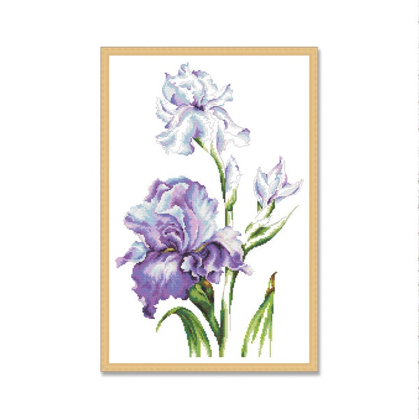 Irises, Cross Stitch Pattern, PDF Digital Pattern, Spring Garden Flowers, Xstitch Pattern, Floral Chart, Instant Download