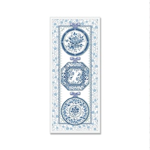 Blue Toile Plate, Counted Cross Stitch pattern, Kitchen Still Life, Hand Xstitch Decor, Home Modern Decor, Shelf with Dishies