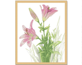 Lilies, Cross Stitch Pattern, PDF Digital Pattern, Spring Garden Flowers, Xstitch Pattern, Floral Chart, Instant Download