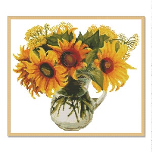 Sunflowers in a vase, Cross Stitch Pattern, Digital Pattern, Summer Garden Flowers, Bouquet with Sunflowers, Floral Chart, Instant Download