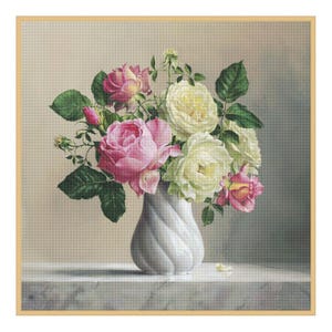 Bouquet of Flowers, Cross Stitch Pattern, PDF Digital Pattern, Roses in a vase, Spring Garden Flowers, Floral Chart, Instant Download