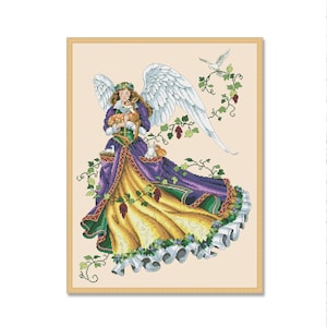 Innocent Guardian, Counted Cross Stitch pattern, Vintage Girl, Bird Dove, Digital Pattern, Girl Angel, Wings, Tenderness, Hand Xstitch Decor
