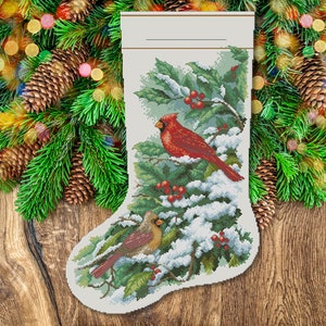 Weihnachtsstrumpf, Frühe Schneekardinäle, Spirit of Christmas, Kreuzstichmuster Xstitch Decor, Handarbeitstabelle Sofort download