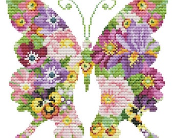 Butterflies and flowers, Counted Cross Stitch Pattern, Floral Nature cross stitch, Insects, Blooming  butterfly, Flower Pattern Download PDF