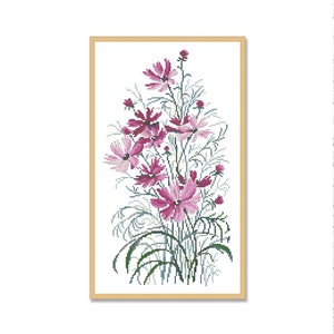 Kosmosboeket, geteld kruissteekpatroon, digitaal patroon, bloemmotief, patroon wilde bloemen, boeketborduurwerk, instant download pdf