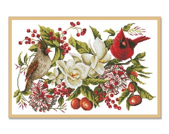 Broderie oiseaux sur fond jaune | Ma Cabane Vintage