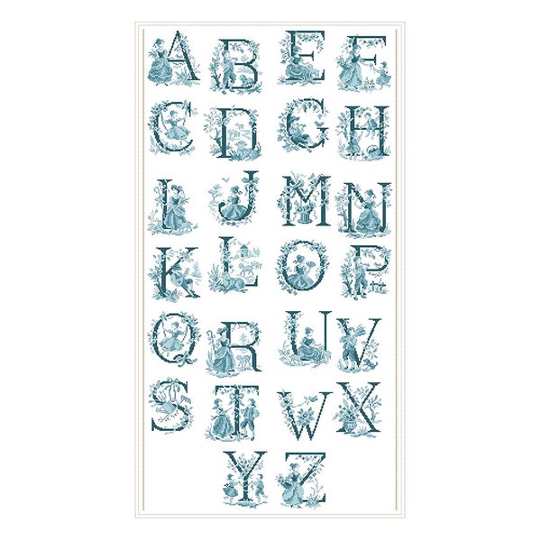 Alphabet vintage, motif point de croix compté, décor Xstitch à la main