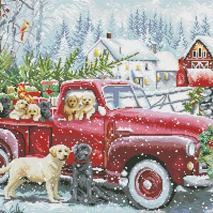 Christmas delivery, Counted Cross Stitch Pattern, Christmas Village, Winter Landscape, Hand Needlepoint Chart, Cottage, Dogs Pattern image 6