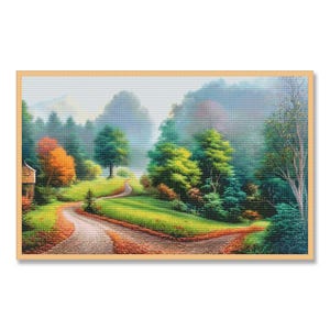 Autumn Gold, Counted Cross Stitch Pattern, Autumn Park, Landscape, Forest, Hand Embroidery, Needlepoint Chart, Digital Pattern PDF