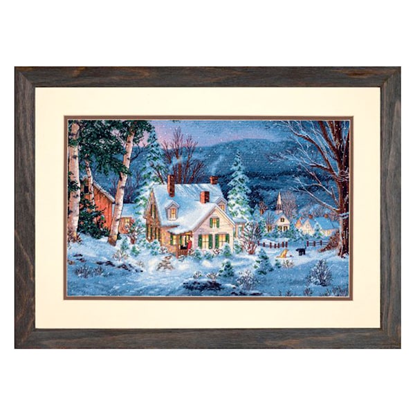 Winter's Hush, Counted Cross Stitch Pattern, Winter Landscape Pattern, Instant Download PDF, Needlework Chart, Village Cottage