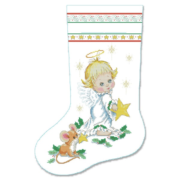 Christmas Stocking, Holly Angels, Spirit of Christmas, Counted Cross Stitch Pattern, Xstitch Decor, Needlework Chart, Instant download