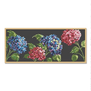 Hortensiaboeket, geteld kruissteekpatroon, digitaal patroon, bloemmotief, patroon wilde bloemen, boeketborduurwerk, Instant Download