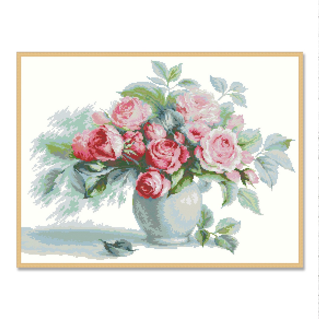 Bouquet of Roses, Counted Cross Stitch Pattern, Roses in a Vase ...