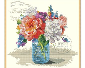 Garden Bouquet, Cross Stitch Pattern, PDF Digital Pattern, Modern Decor, Spring Flowers Xstitch Pattern, Floral Chart, Instant Download