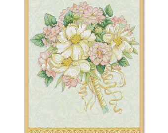 Wedding Record Bouquet, Cross Stitch Pattern, PDF Digital Pattern, Summer Garden Flowers, Bouquet with Roses, Floral Chart, Instant Download