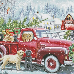 Christmas delivery, Counted Cross Stitch Pattern, Christmas Village, Winter Landscape, Hand Needlepoint Chart, Cottage, Dogs Pattern image 3