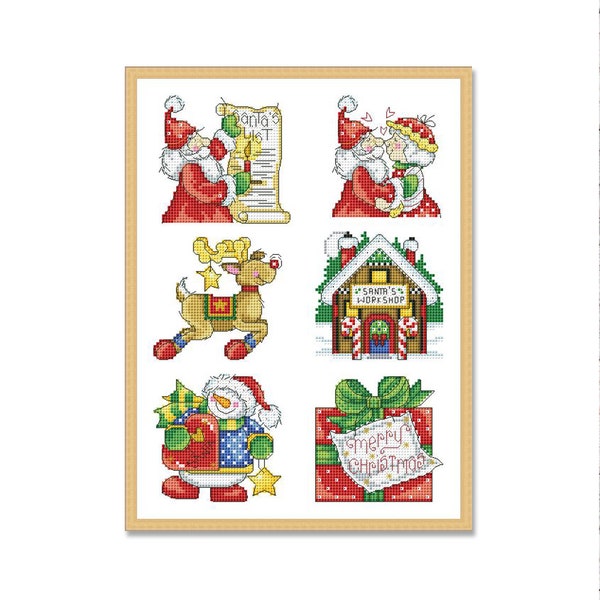 Santa's Workshop, Ornaments set, Christmas Cross Stitch Pattern, Xmas Tree Stitching Decor, Needlepoint Chart, Instant Download PDF